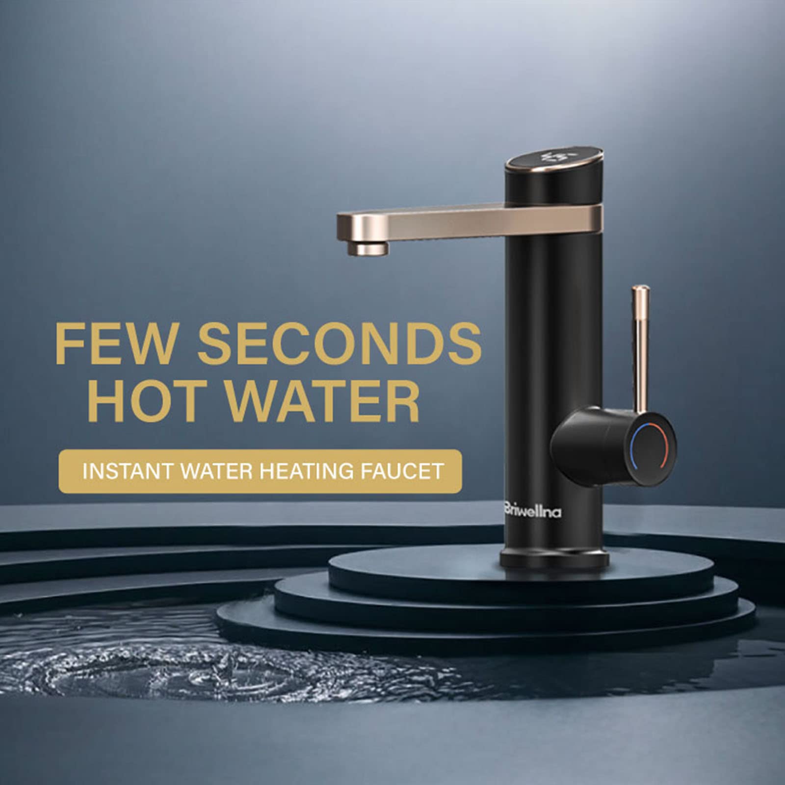 Rubinetto Bagno Nero, Rubinetto Lavabo Bagno Monocomando, Rubinetti Lavabo Vanity, Rubinetti Bagno Monoforo, con Display della Temperatura a LED Rubinetto Acqua Calda Istantanea, Rubinetto Scaldabagno