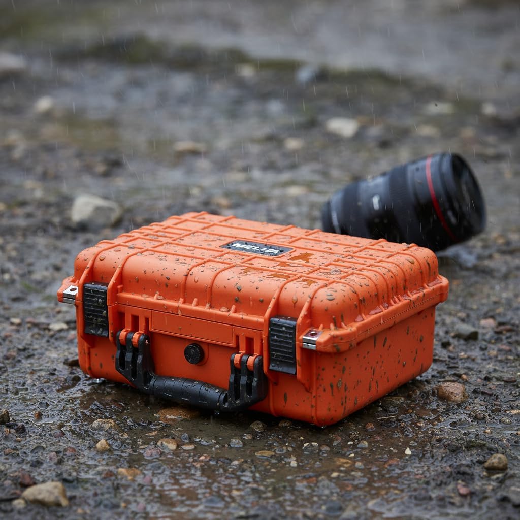 MEIJIA Portable All Weather Waterproof Protective Case,Hard Case,Camera Case With Customized Fit Foam,Fit Use of Drones,Camera,Equipments,Pistols,13.35 x11.63x5.98inches (Orange)