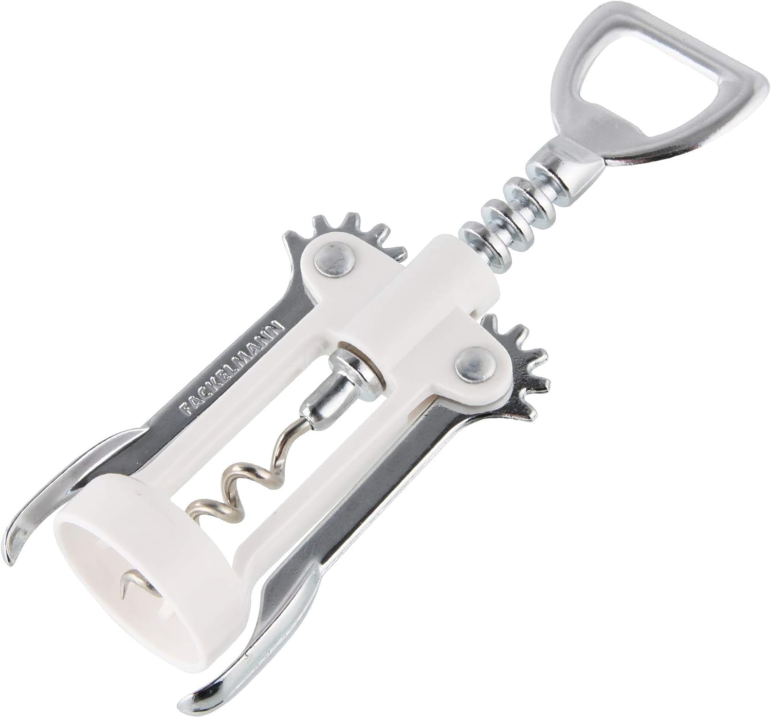 Fackelmann 6, 5" Of Abs/Chrome Plate Corkscrew/Bottle Opener, Silver/White
