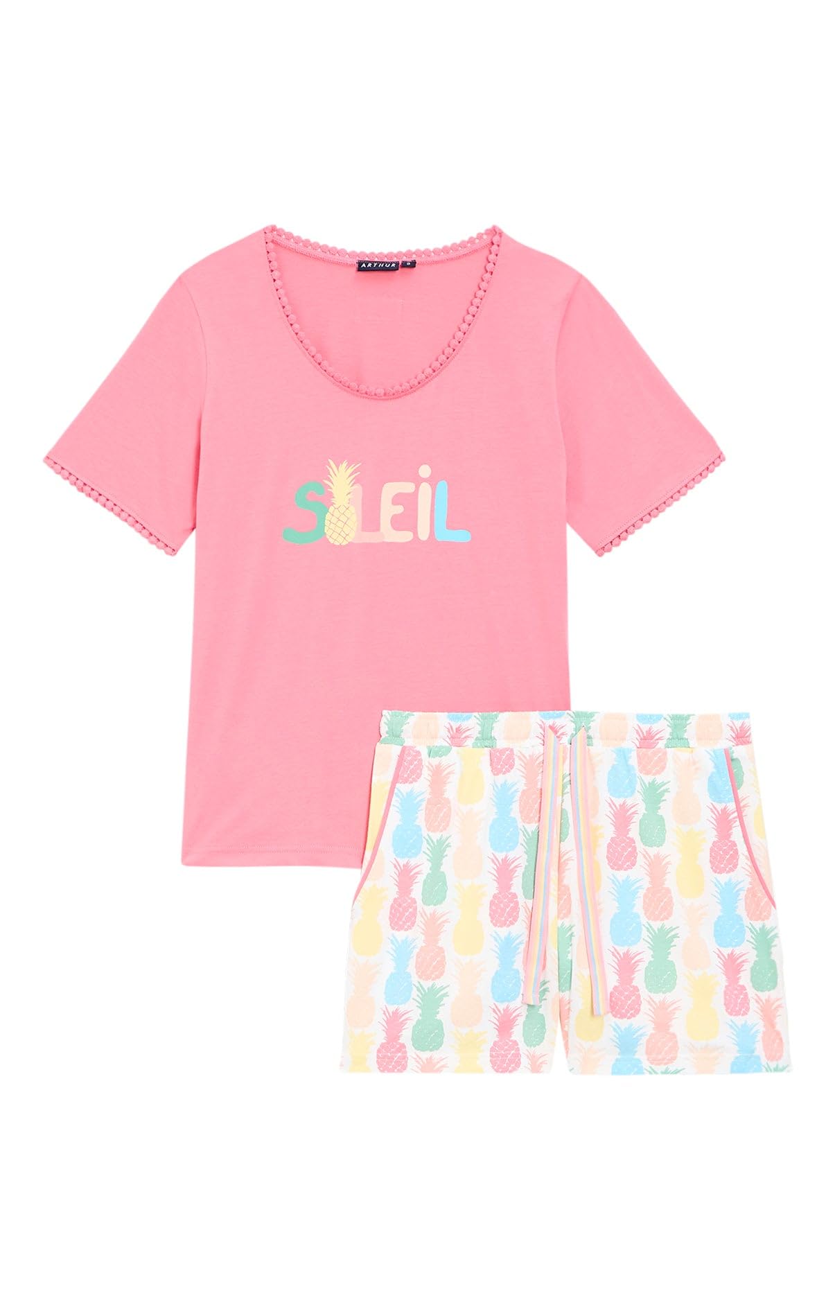 ARTHUR – Pijama corto para mujer – Conjunto de pijama para mujer – Camiseta de manga corta y pantalón corto – Algodón procedente de la agricultura ecológica