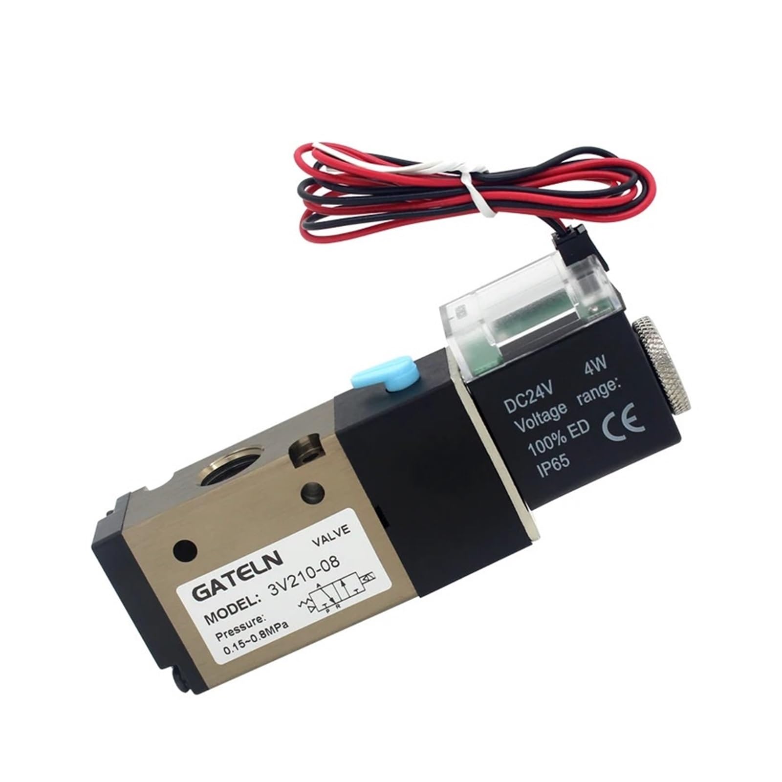 Válvula Solenoide de Aire neumática Tres vías, 2 Posiciones, 3V210-08 NO DC12V 24V AC220V, válvula solenoide Gas controlada electrónicamente(6mm Fittings-01)