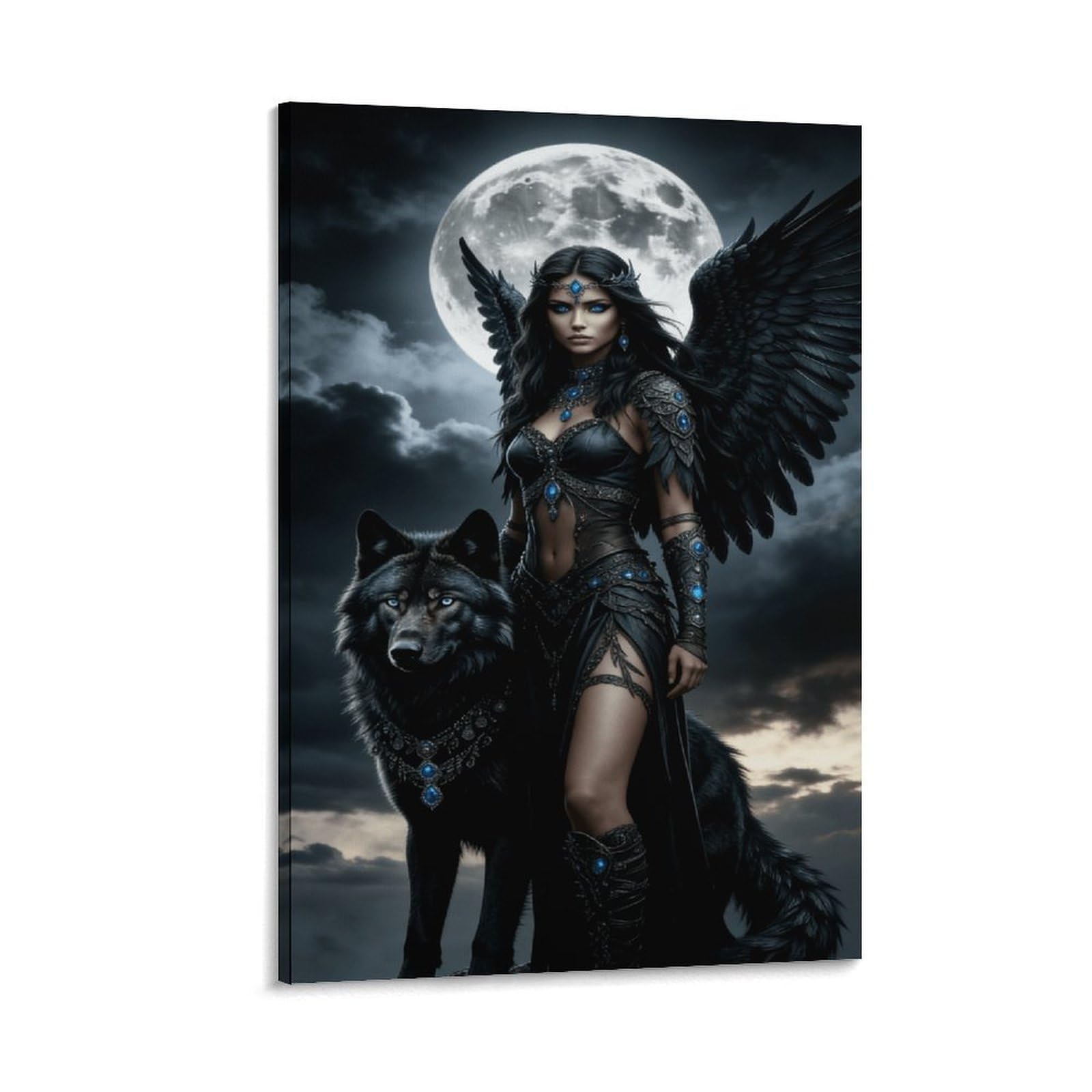 XPASHIQWC Angel Poster Black Wolf Canvas Wall Art, 20x30inch(50x75cm)