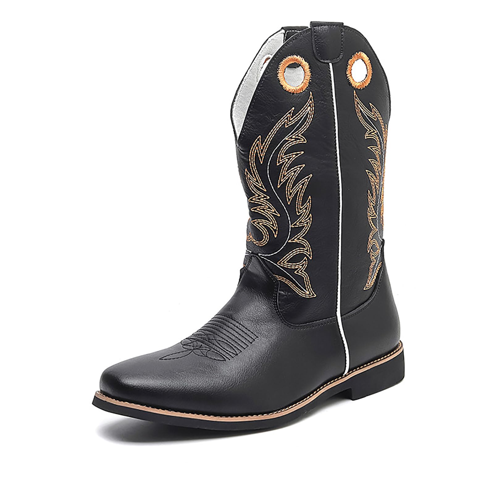 Stivali da Cowboy da Uomo con Punta Quadrata, Stivali Western Ricamati, Stivale Tradizionale Country con Linguette Infilare