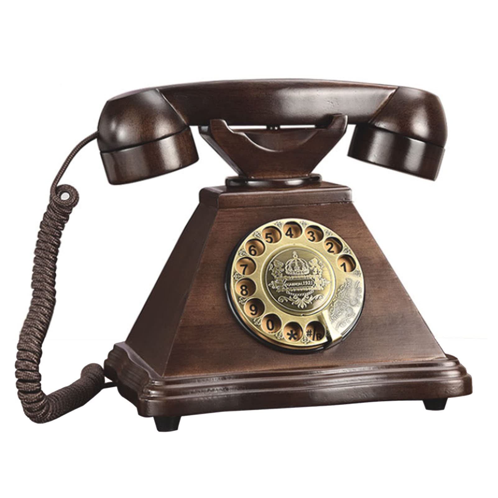 Téléphone fixe rotatif vintage contre la monotonie moderne appareil résine bureau et maison