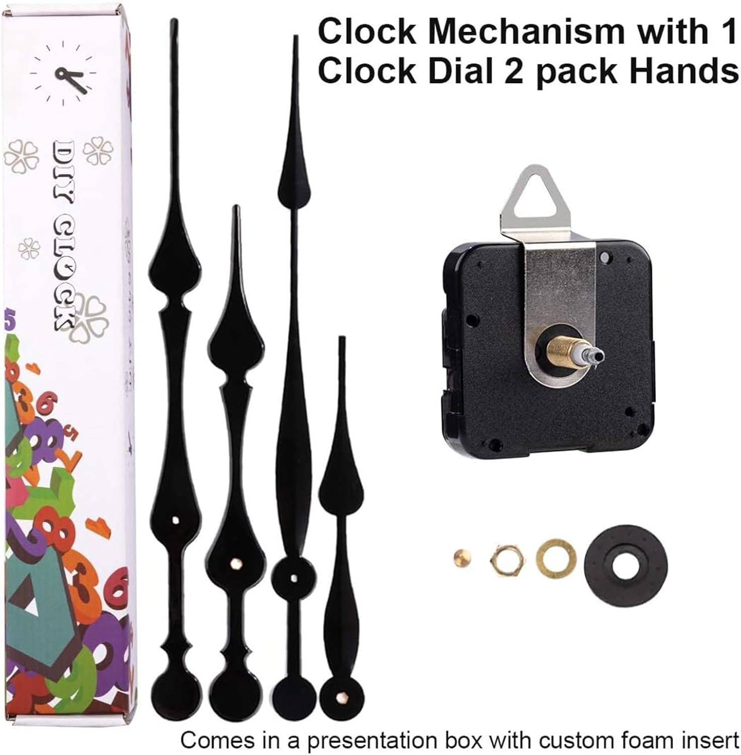 EMOON High Torque Long Shaft Clock Mechanism Kit Replacement Movement with 2 Pairs of 12 Inch Long Spade Hands,Black (Total Shaft Length 7/8 in)