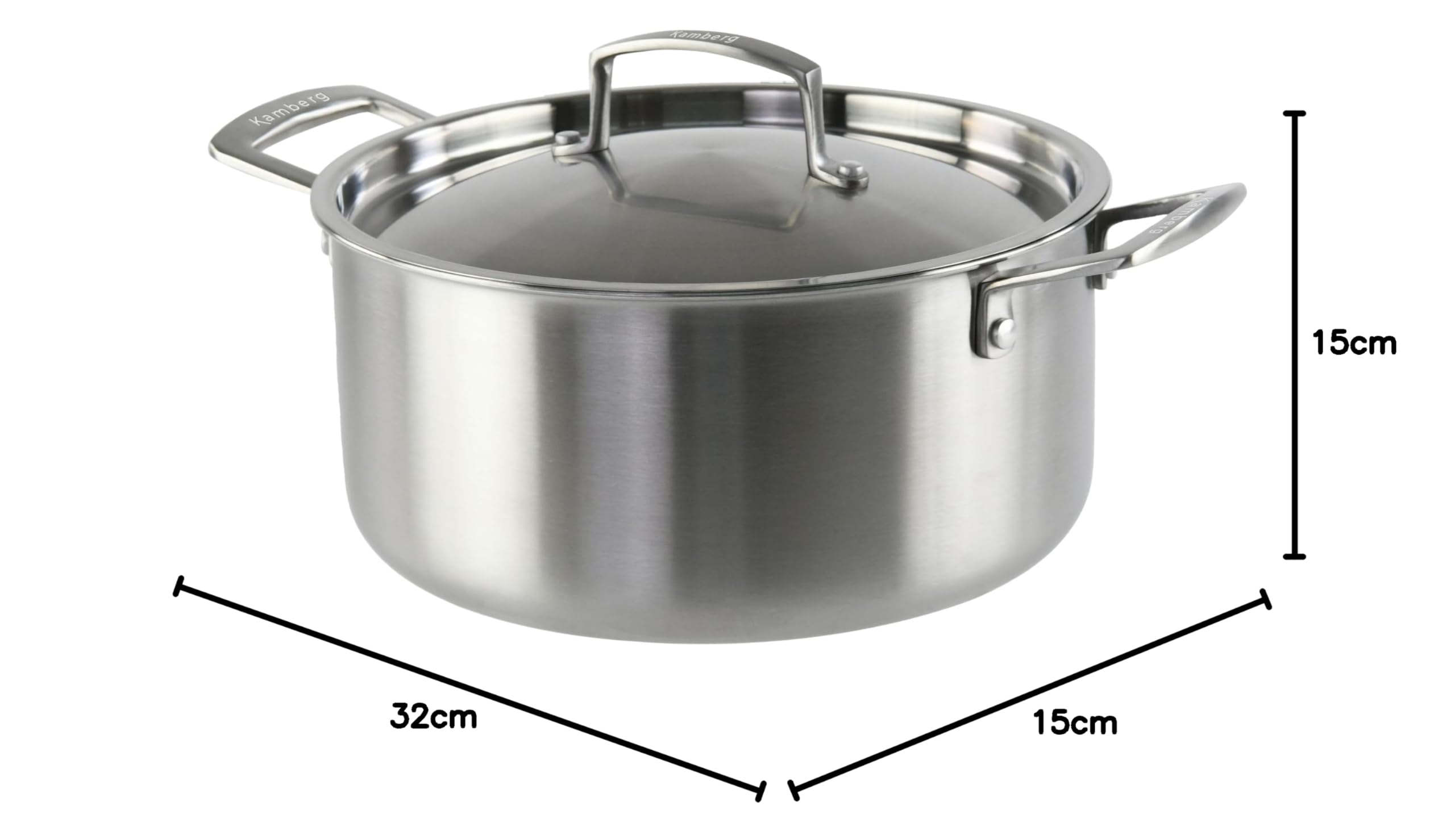 KAMBERG - Pentola Ø32 cm in acciaio inox 18/10 Triply - Senza PFAS - Coperchio incluso - Tutti i piani cottura inclusi induzione e forno - 0008277, grigio