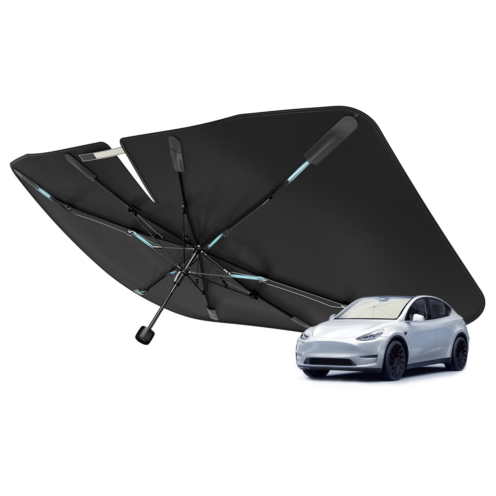 [Upgraded] Nmoiss Windshield Sun Shade Umbrella - [Vinyl Coating Heat Shield] Protect Car from Sun Rays & Heat Damage Keep Cool and Protect Interior, Spring Structure Edge Medium 56" L x 31" W Medium (56" L x 31" W)