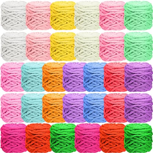 Image of Timgle 32 Skeins Chunky Chenille Yarn Soft for Crochet, Cute Color | 1470 Yards Bulky Thick Fluffy Yarn, Soft Velvet Plush Yarn for Hand Knitting Blanket Crafts Project