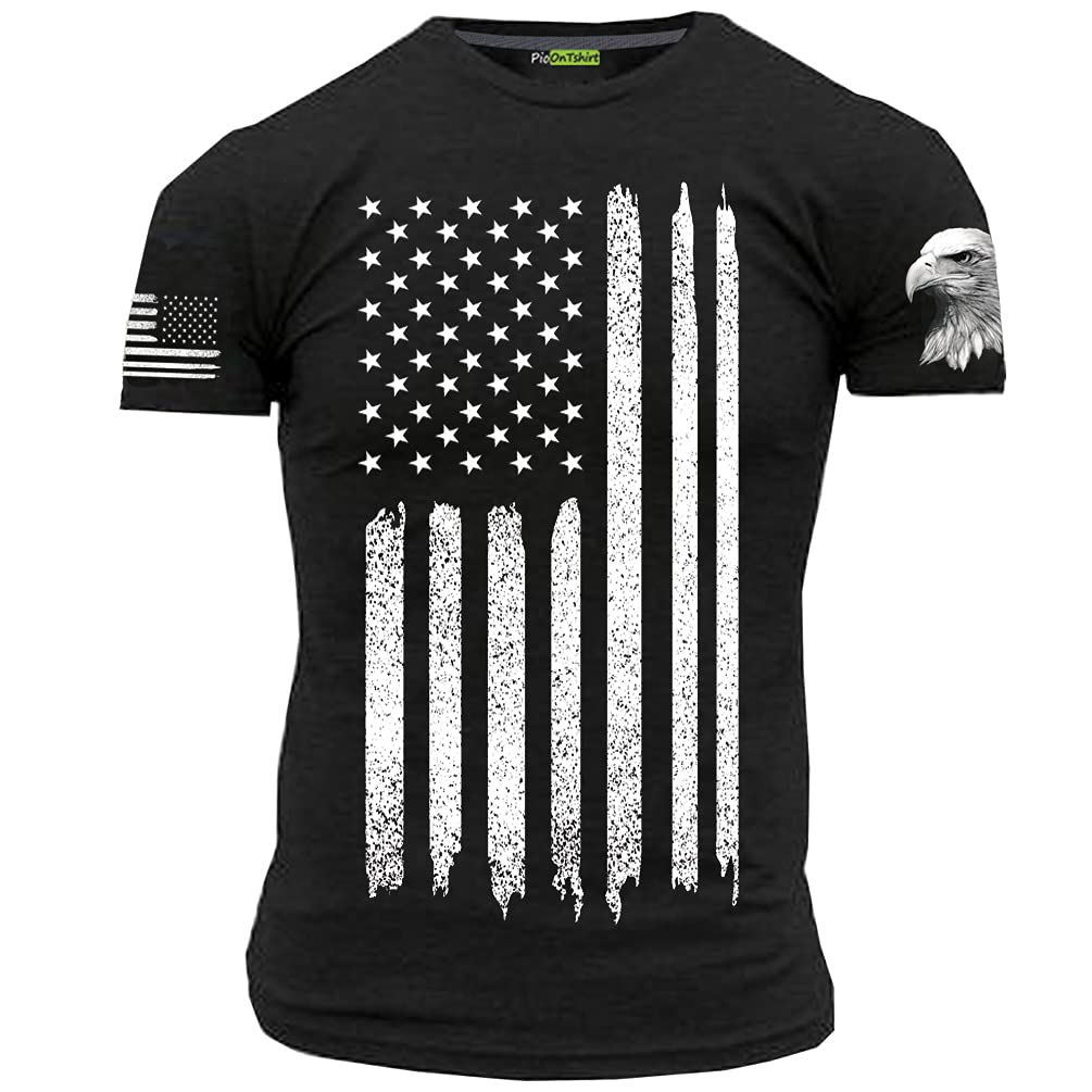 100% Combed Cotton, American Flag Shirts for Men, Patriotic 3D Eagle Sleeve Graphic Tee, American USA Flag T-Shirt