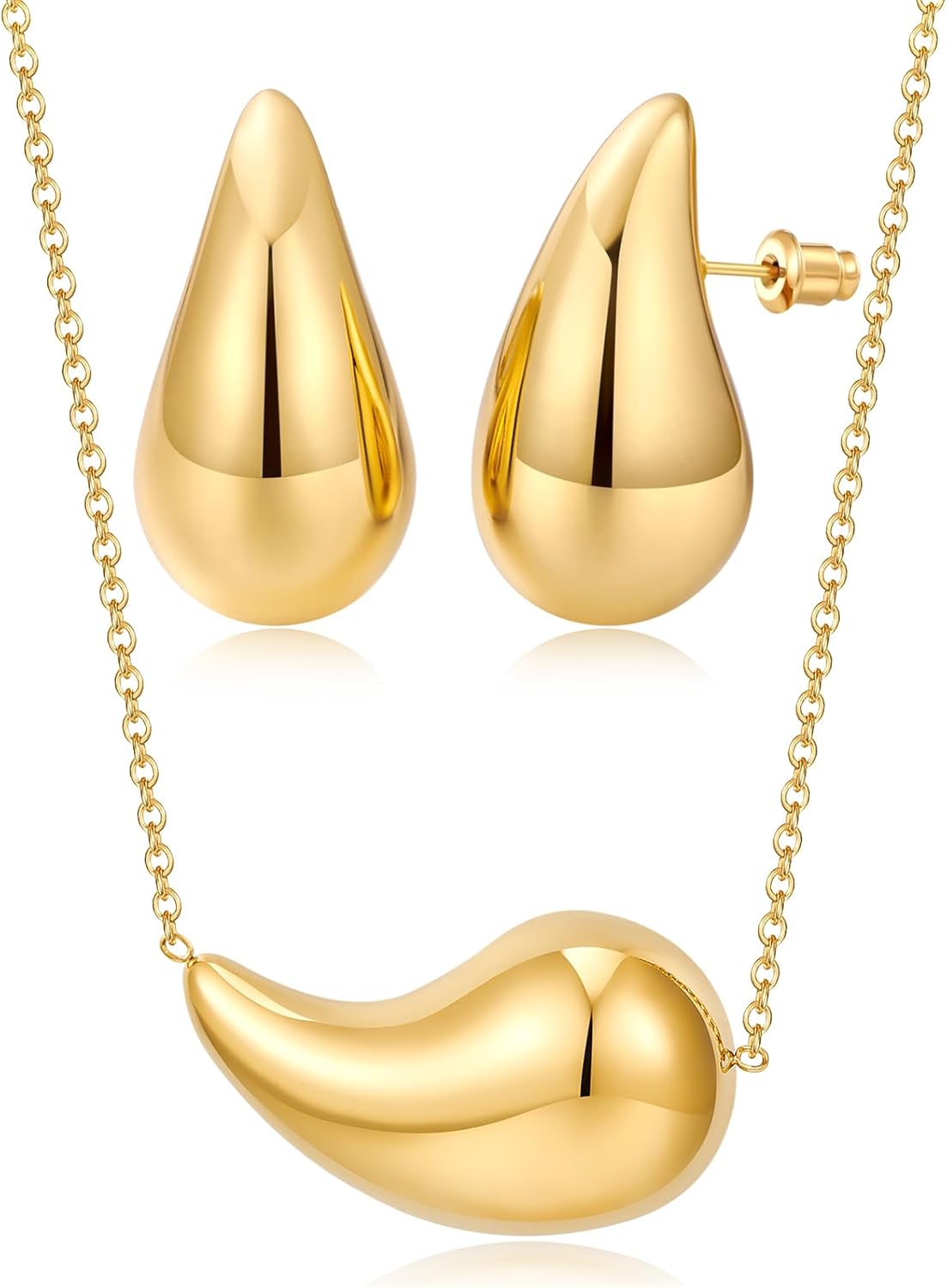 MUYAN Gold Waterdrop Pendant Necklace Earrings for Women Minimalist Simple Teardrop Chain Necklace Earrings Set Fashion Jewelry MUYAN Gold Waterdrop Pendant Necklace Earrings for Women Minimalist Simple Teardrop Chain Necklace Earrings Set Fashion Jewelry