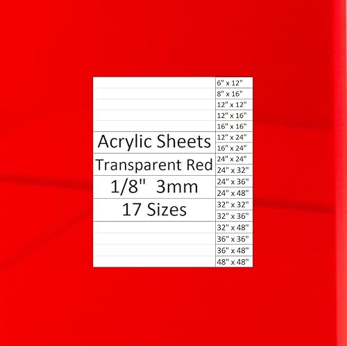 DistinctAndUnique Hojas de plexiglás acrílico fundido rojo transparente de 18 pulgadas de grosor (0.118 in) vidrio de plexiglás de plástico fácil de