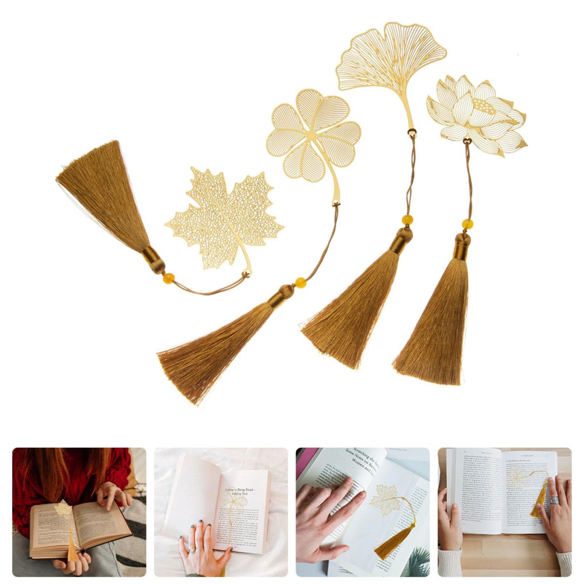 5 Ensembles Signet Marqueur De Livre Marque-pages Pour Les Amoureux Des Livres or Boclet Marques Pages Pour Les Lecteurs Marque-pages Pour Femmes Polyester 4 Pièces * 5