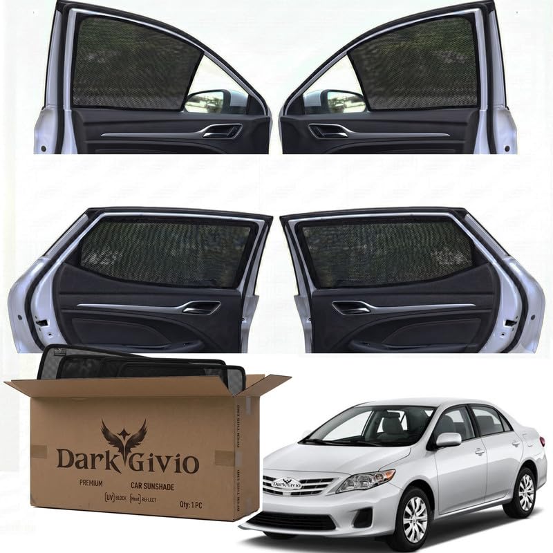 Image of Car Window Sun Shade Protector for Corolla | Exact Fit Non-Magnetic Half Cut Sunshade (Set of 4 /6) | UV Blocker Side Window Car Curtains & Interior Accessory