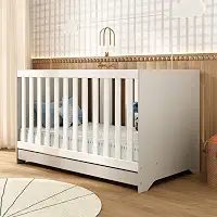 Berço Americano 3 em 1 Multimóveis para Colchão 130x70cm Conversível em Mini Cama e Sofá - Off White/Branco