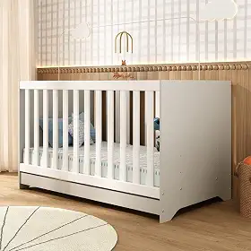 Berço Americano 3 em 1 Multimóveis para Colchão 130x70cm Conversível em Mini Cama e Sofá - Off White/Branco