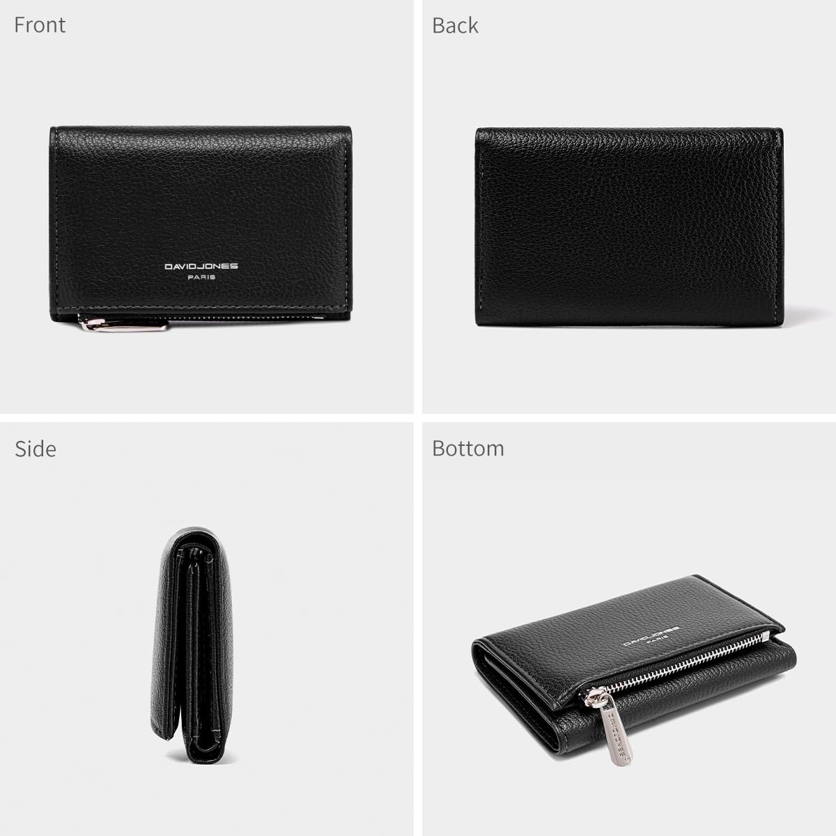 David Jones - Portafoglio Portamonete Lungo Donna - Portacarte Simil Pelle PU - Molti Scomparti Tasche per banconote e monete - Nero