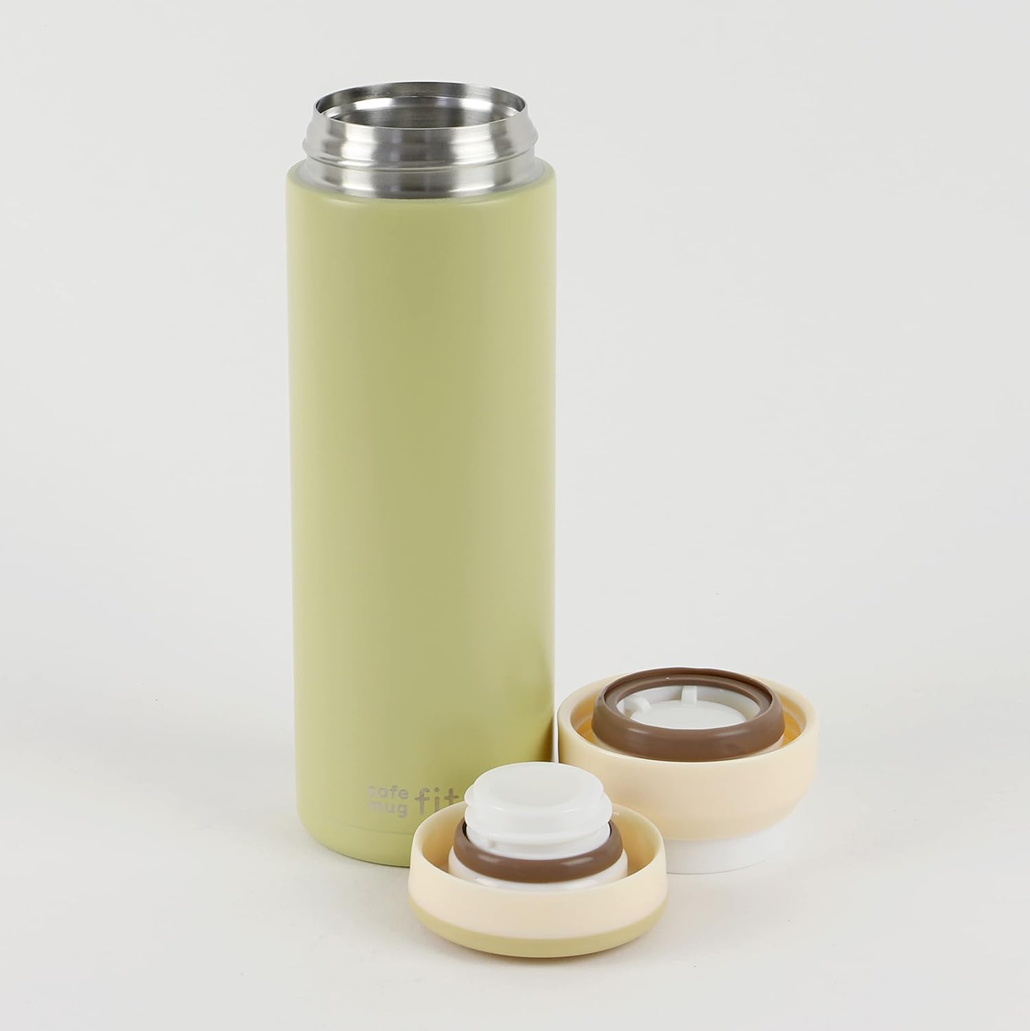 Pearl Metal HB-6388 Water Bottle, Mug Bottle, 16.9 fl oz (500 ml), Ice Stopper, Hot and Cold Retention, Stainless Steel, Smoky Yellow, Cafe Mug Fit