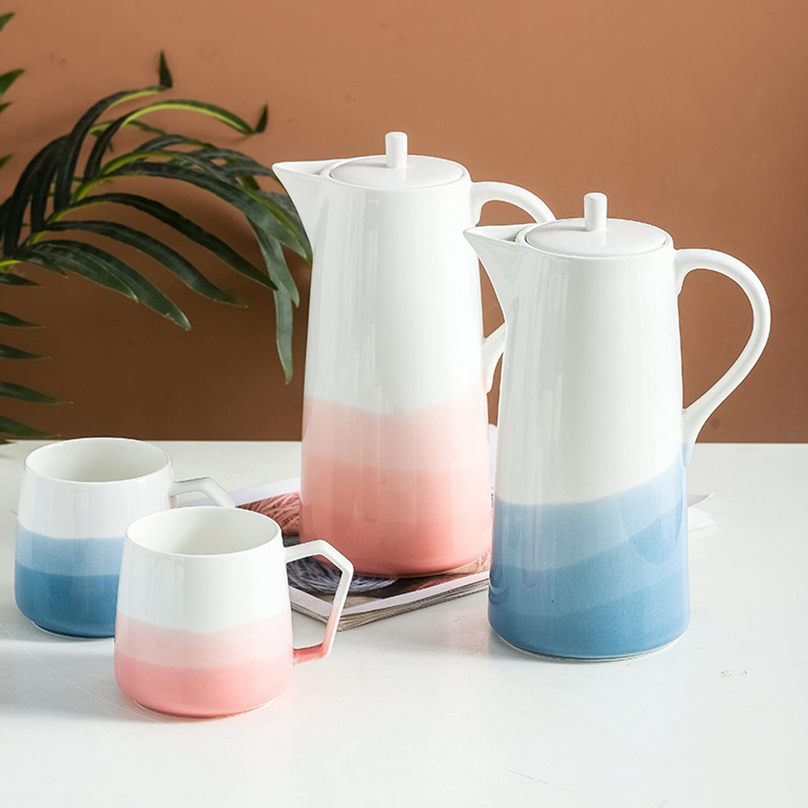 Pichet Pichet céramique créatif avec poignée et Couvercle Domestique pichet résistant à la température Haute température avec Design de Bec de olécranon sans Goutte Pichets