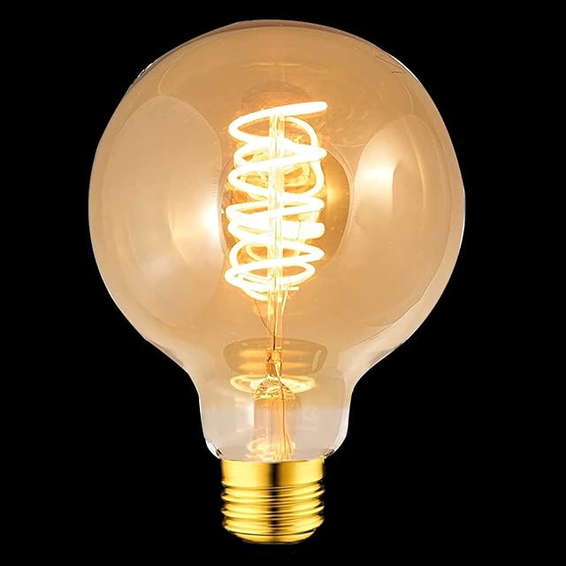 FASUTY Vintage Edison Light Bulb Dimmable G80 Spiral Flexible LED Filament Bulbs,CRI>95 Decorative Bulbs Amber Glass Warm White 2200K,No Flicker Retro E27 Screw Bulb 4W 40W Equivalent -1 Pack