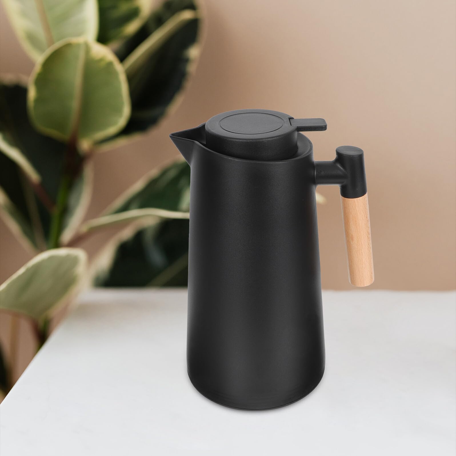 Homoyoyo Isolierte Kaffeekanne mit Holzgriff Vakuum Wasserkocher aus Glas Warmhaltekanne für Zuhause Büro und Outdoor
