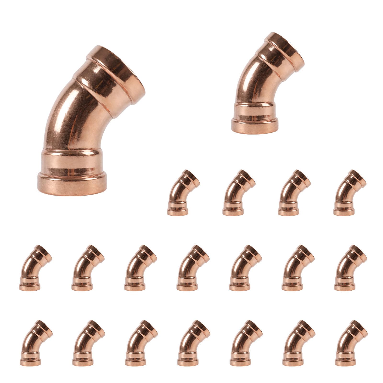 Paquete de 20 Codos de presión de Cobre GUOFIS, Codo de presión de 45 Grados de 1-1/2 Pulgadas P x P para tuberías de Agua