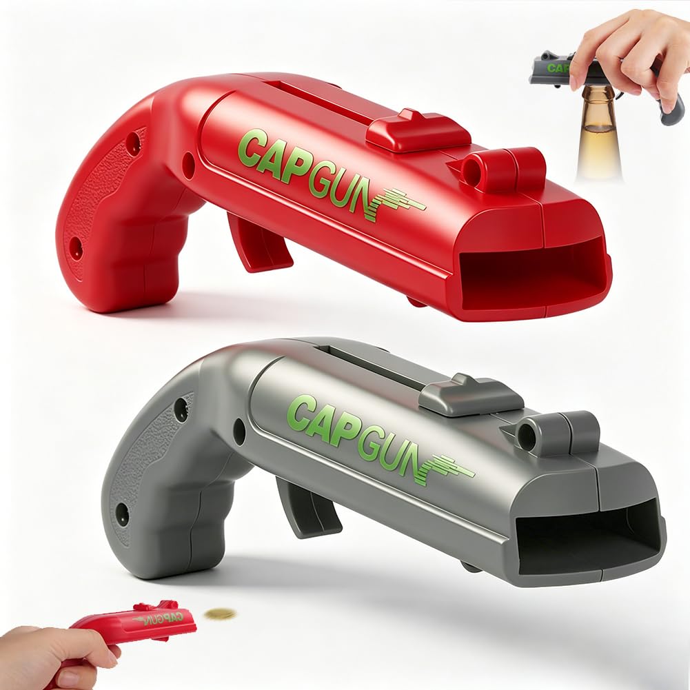 AOOTE Beer Bottle Opener Cap Gun, 2Pcs Funny Bottle Cap Gun,Beer Caps Guns Opener Tool for Shooting Game, Home, Bar, Party, Christmas, Birthday