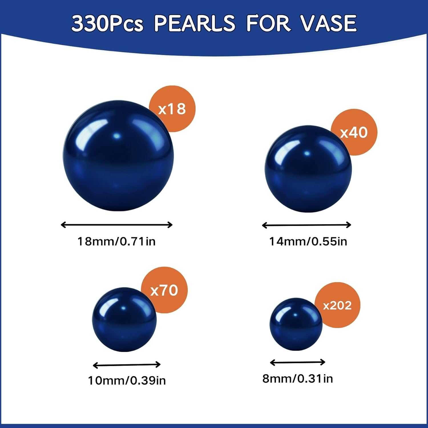 330Pcs Vase Filler, Navy Blue No Hole Faux Craft Pearl Beads for Centerpieces Vases, Party Wedding Birthday Home Makeup Table Candle Decor 8/10/14/18mm - Image 3