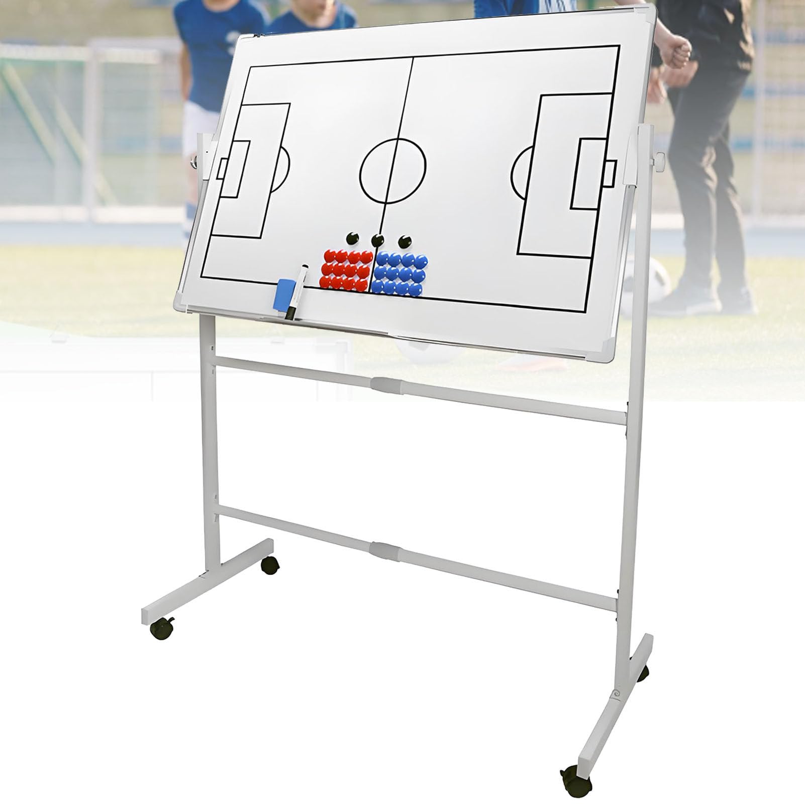 Lavagna bianca a doppia faccia per allenatori di calcio e basket, regolabile in altezza per allenatori, lavagna da allenatore cancellabile con ruote per allenamento