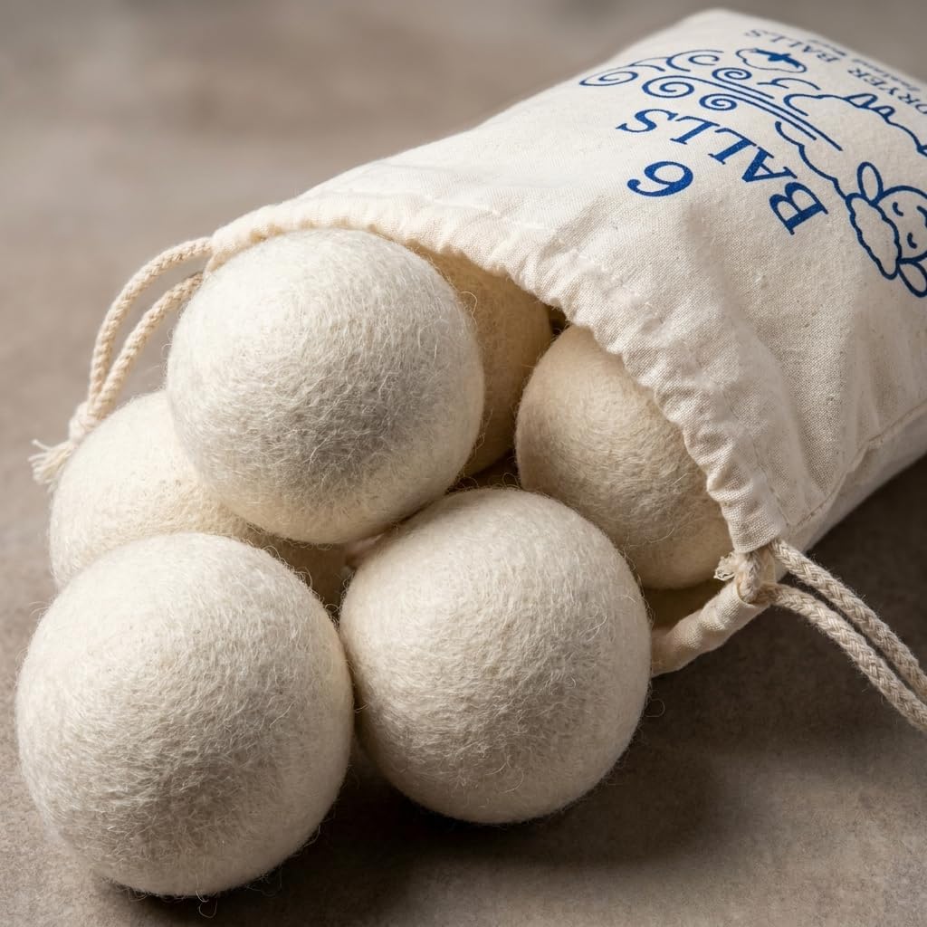 Homyng 6-Pack Large New Zealand Wool Dryer Balls - Natural Fabric Softener | Reusable Laundry Balls to Reduce Static Cling, Wrinkles & Shorten Drying Time