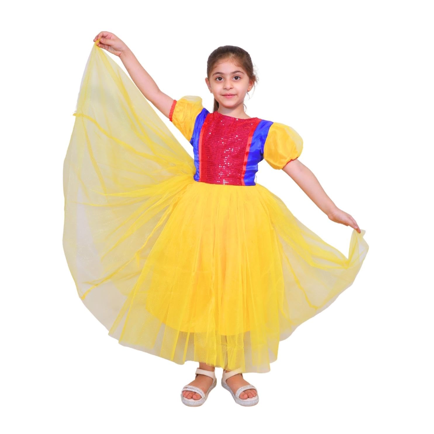 Kaku Fancy Dresses Christmas Costume of Princess Snow White Dress for Girls - Yellow & Blue-image-13