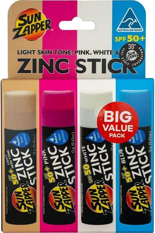 Sun Zapper Protetor solar em bastão com designação SPF 50+, Beach Pack, pacote com 4