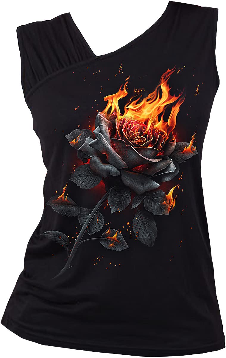 Spiral - Flaming Rose - Gathered Shoulder Slant Vest Black - XXL