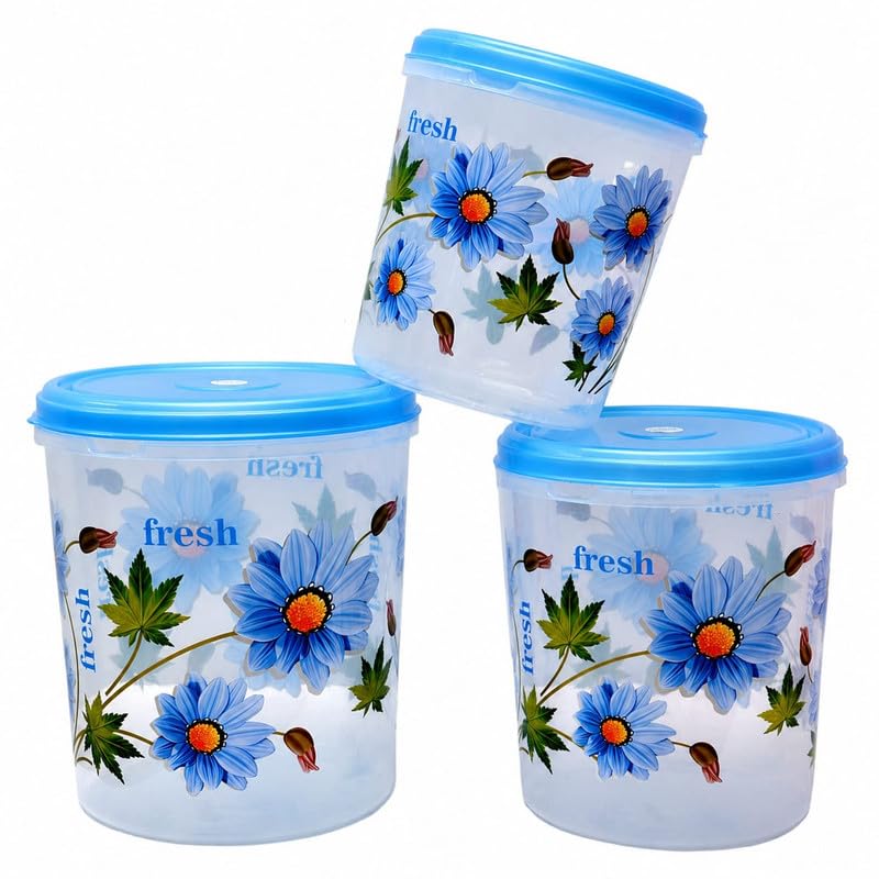 Image of Truvic Airtight Kitchen Storage Container - Set of 3 (5L, 7L, 10L) Food Grain Storage Boxes, Plastic Multipurpose Organizer, Leakproof, Stackable, Multicolour