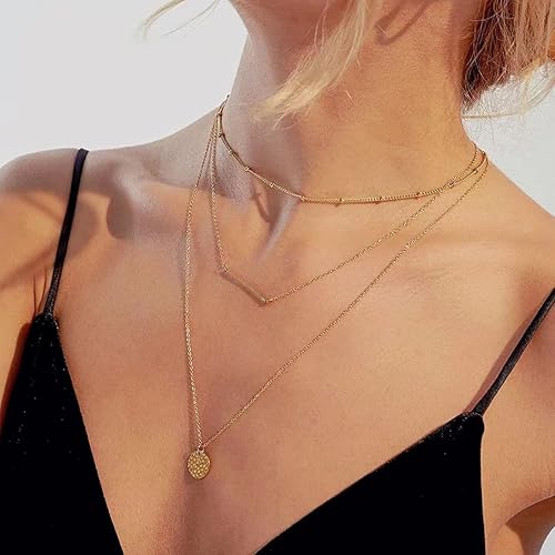Miniatura 2 de Collares delicados para mujer, collares en capas, collar de gargantilla chapado en oro, joyería para mujer