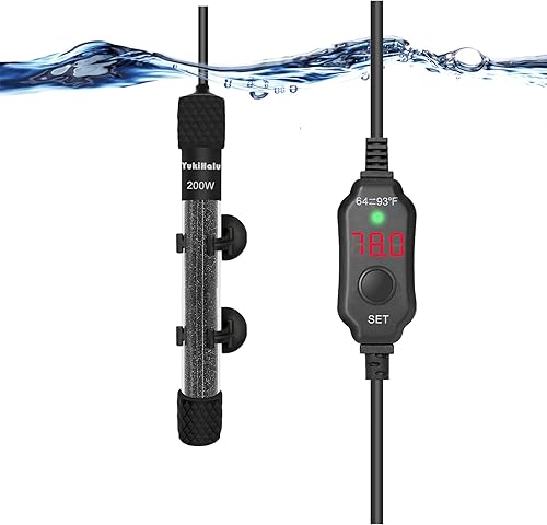 YukiHalu Calentador sumergible para acuario de 100 W, 150 W, 200 W, mini calentador ajustable para pecera, tamaño pequeño, protección contra