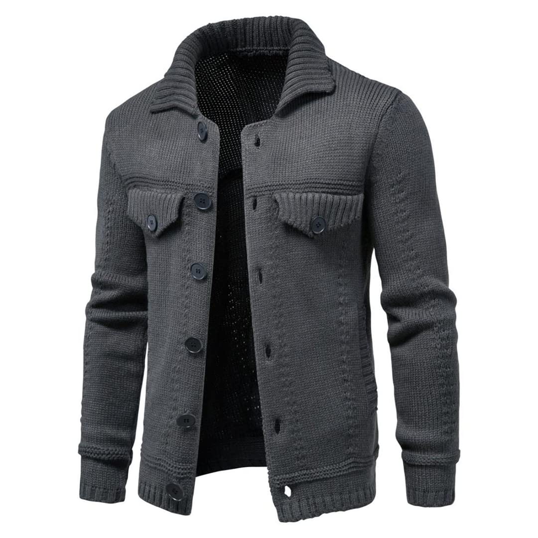 Zadaos Męski sweter z dzianiny, ciepły i grubszy w zimie, kardigan z długim rękawem, klapa, odzież robocza, kardigan, sweter, ciemnoszary, XXL