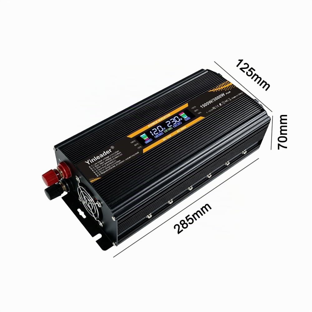 Yinleader convertisseur 12v 220v 1500W /3000W convertisseur de Tension avec écran LCD USB Noir