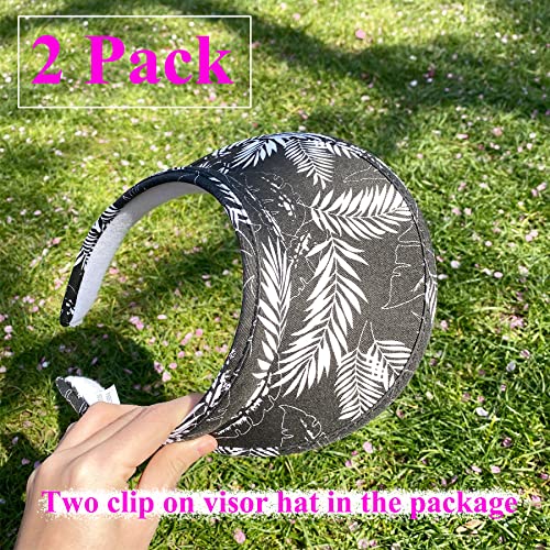 2 Pack Sun Visor Hats Women Men Clip On Wide Brim Visors Cap Outdoor Sports Golf Beach Travel Tennis Caps (Black White) #TOP1