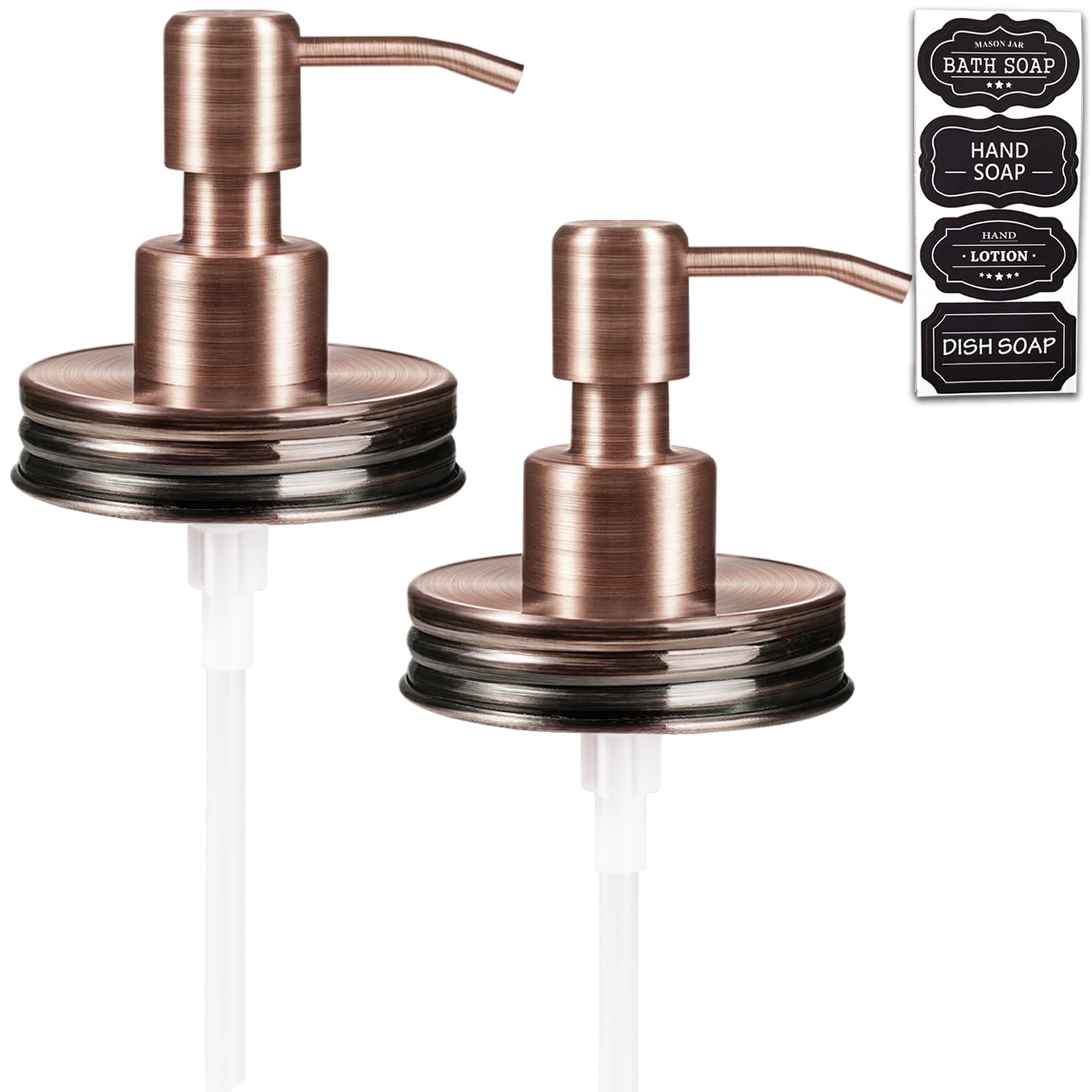 Amolliar Mason Jar Liquid Soap Dispenser Lid, Copper 2 Pack, 16oz Soap Pump