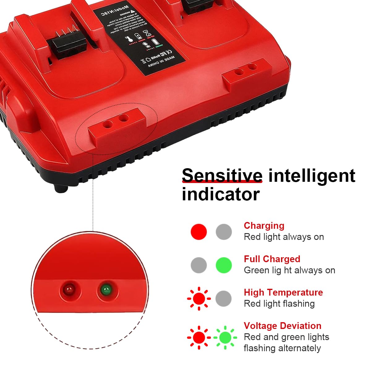 Cargador de 2 Puertos Compatible con Milwaukee M18 Batería | Cargador de 18 V 48-59-1812 48-59-1802 48-59-1804, Cargador Múltiple Compatible con Milwaukee