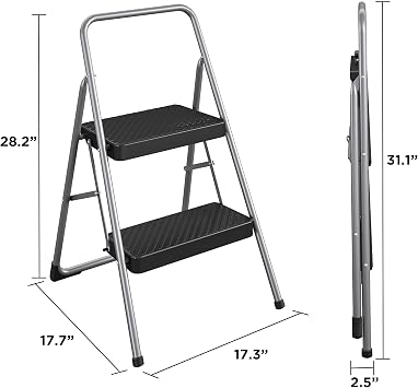CoscoProducts COSCO 11137PBL1E 2 Household Folding Step Stool, ANSI Type 3, 200 lb Weight Capacity, Platinum
