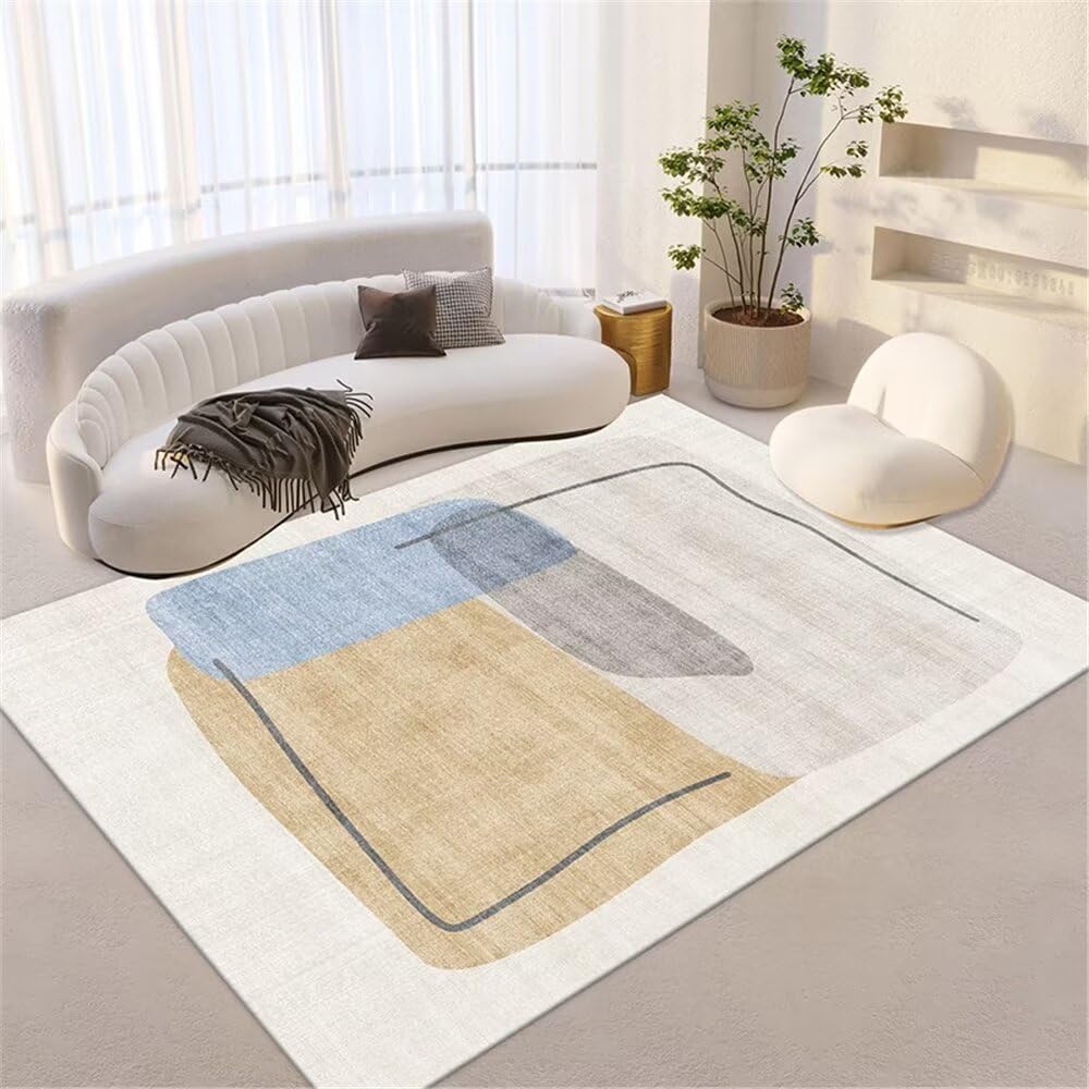 Grand tapis beige 100x160cm motif rayé pour chambre fille et salon