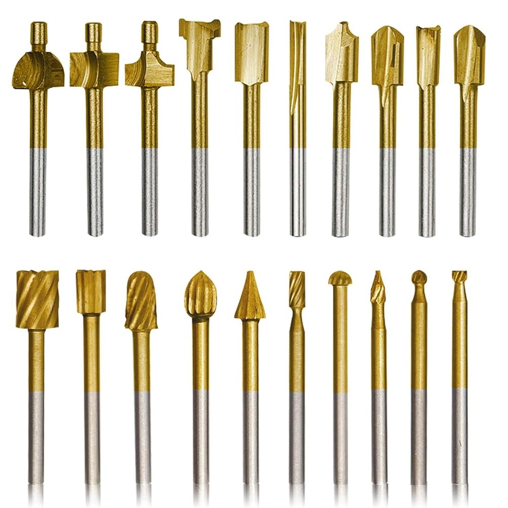 Jnchdghwa As Shown Engraving& Drilling Wood Carving Bits 20Pcs, 1/8" Shank Hss Rotary Burr Set In Titanium Coating For Diy Woodworking