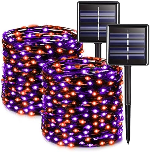 Illuminate Your Halloween with These 5 Must-Have Outdoor Solar Lights 5 JMEXSUSS 2 Pack Solar Halloween Lights Outdoor Waterproof, Total 66FT 200 LED Orange and Purple Halloween Lights, 8 Mode Black Wire Solar Fairy String Light for Outside Yard Spooky Party Decorations