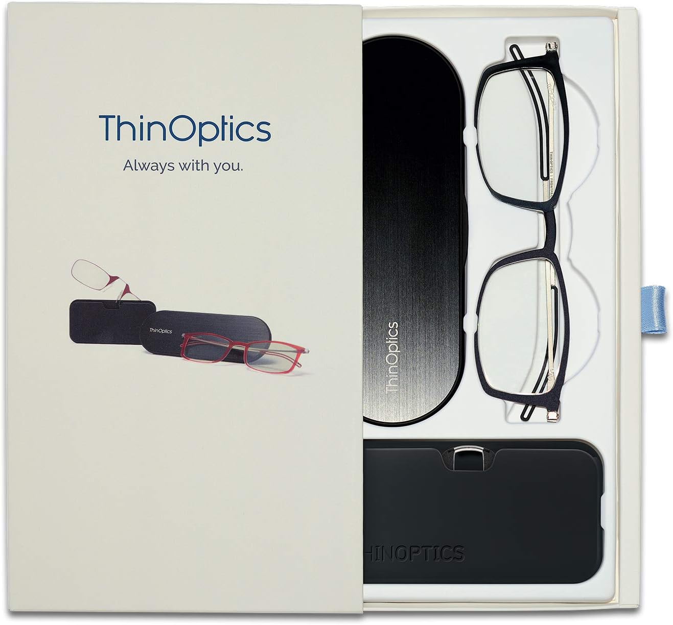 ThinOptics unisex-adult Gift Set | Frontpage Brooklyn + Universal Pod Rectangular Reading Glasses