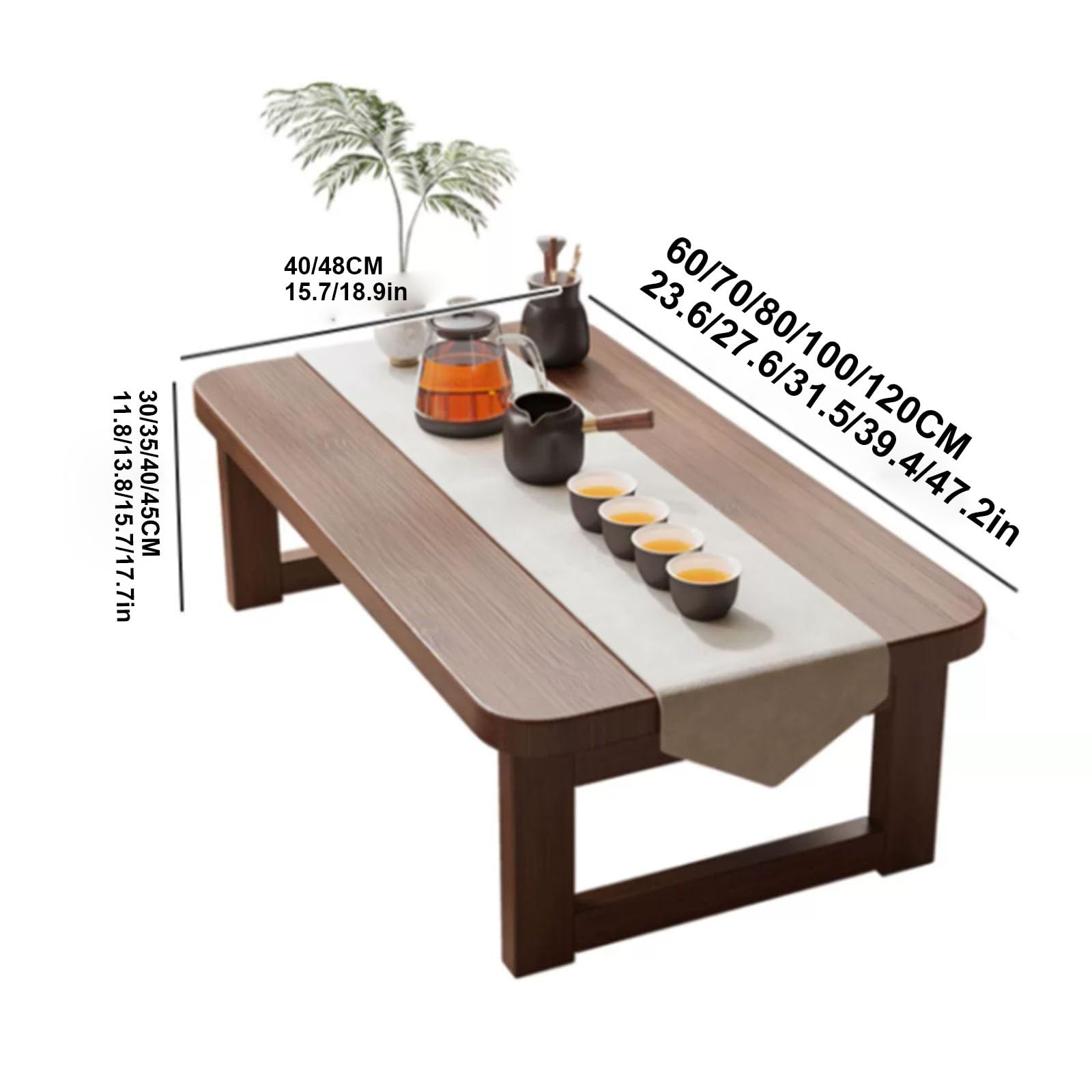 Składany stolik wykuszowy z litego drewna - nowoczesny uroczy stolik kawowy do łóżka - niski stół do nauki orzech włoski h 60 x 40 x 3 cm - t do siedzenia podłogowego