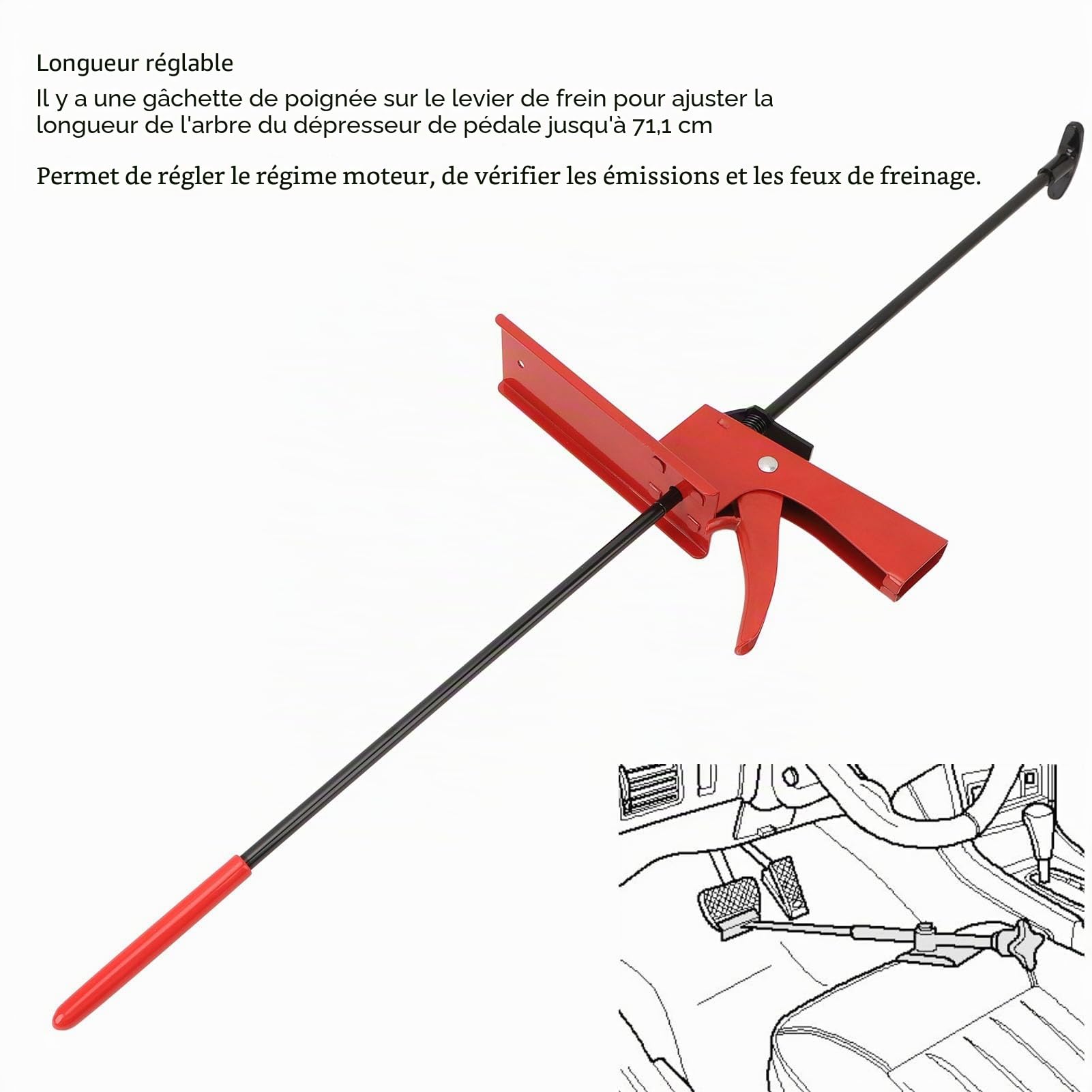 Bloque Pedale Voiture, Abaisseur de Pédale de Frein de 28 Pouces, Cale Voiture Accessoire Voiture Tuning Réglable avec Pied Antidérapant Pratique pour d'accélérateur de Voiture