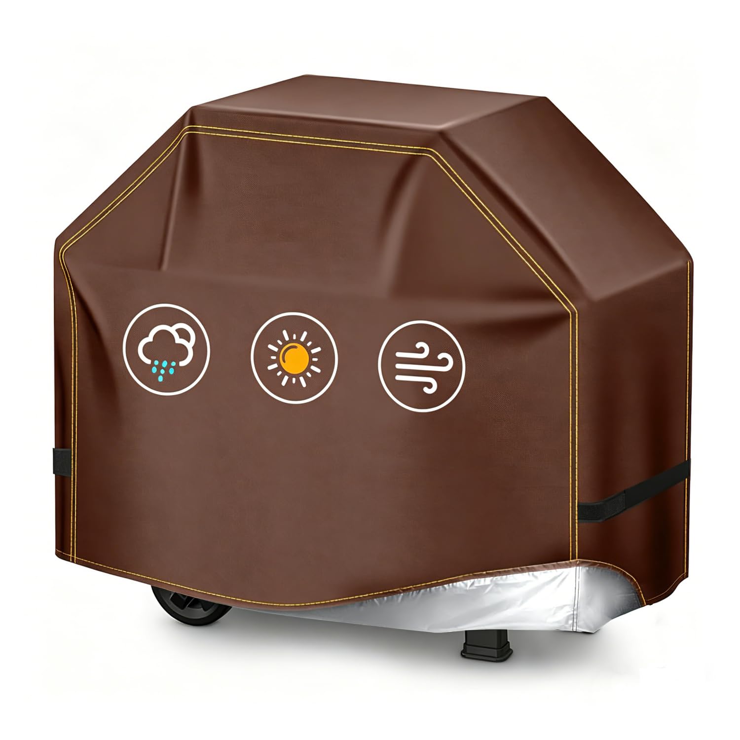 TIAOFY BBQ Gas Grill Cover for Outdoor, Anti-UV, Rip-Proof, 600D Oxford Fade Resistant Material, Barbecue Cover with Hook and Loop Straps & Adjustable Hem Drawstring (Reddish Brown, 72”x26”x51”)