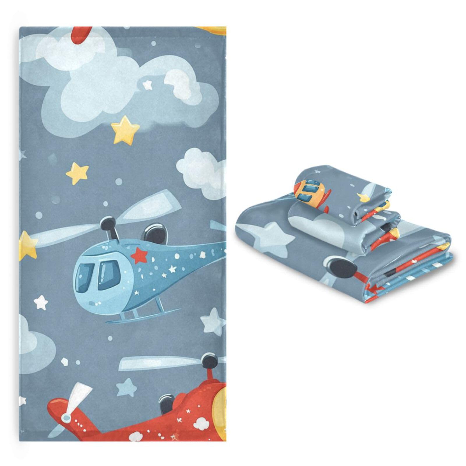 Helikopter Sterne Wolke Silber Dekorative Gesichtshandtücher Set 3-teilig, 1 Badetuch, 1 Handtuch, 1 Waschlappen für Zuhause, Küche, Familie