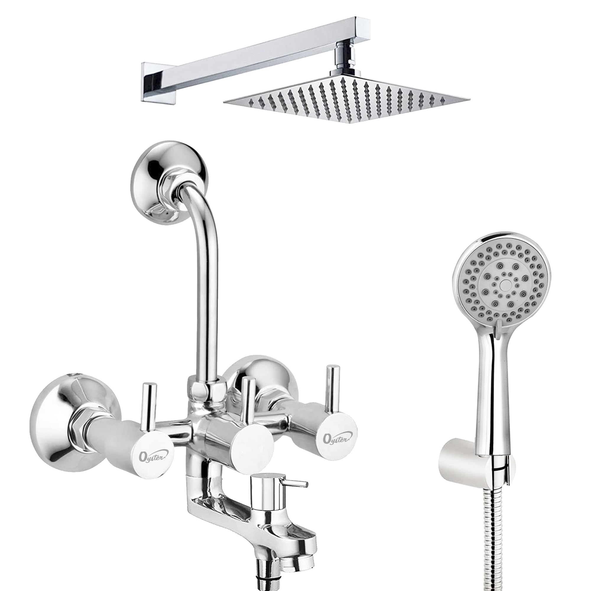 Oyster Brass Florantine Series 100% High Grade 3 in 1 Wall Mixer Set with Shower Arms & Overhead Shower | Multi Flow Hand Shower with 1.5 Meter Flexible Tube (Chrome) (Heavy) (B09KC38KDY) Amazon Price History, Amazon Price Tracker